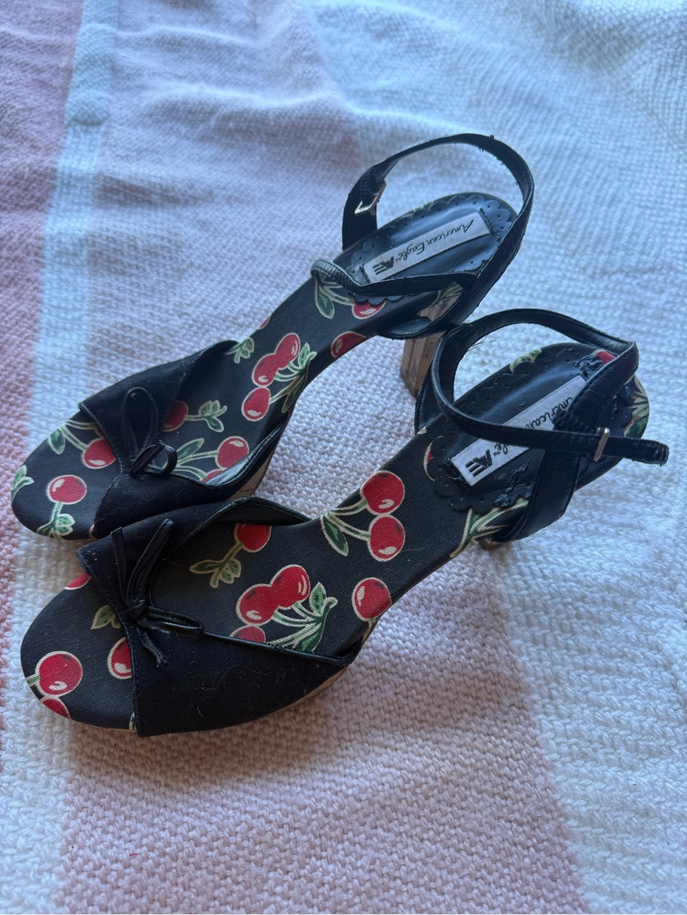 Vintage Black Cherry Print Slingback Sandals